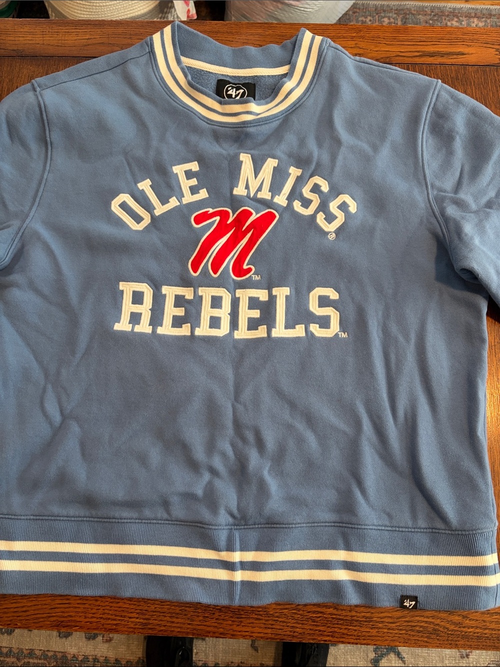 47 Powder Blue Ole Miss Rebels Sweatshirt with Red 'M' Logo - Picture 5 of 8